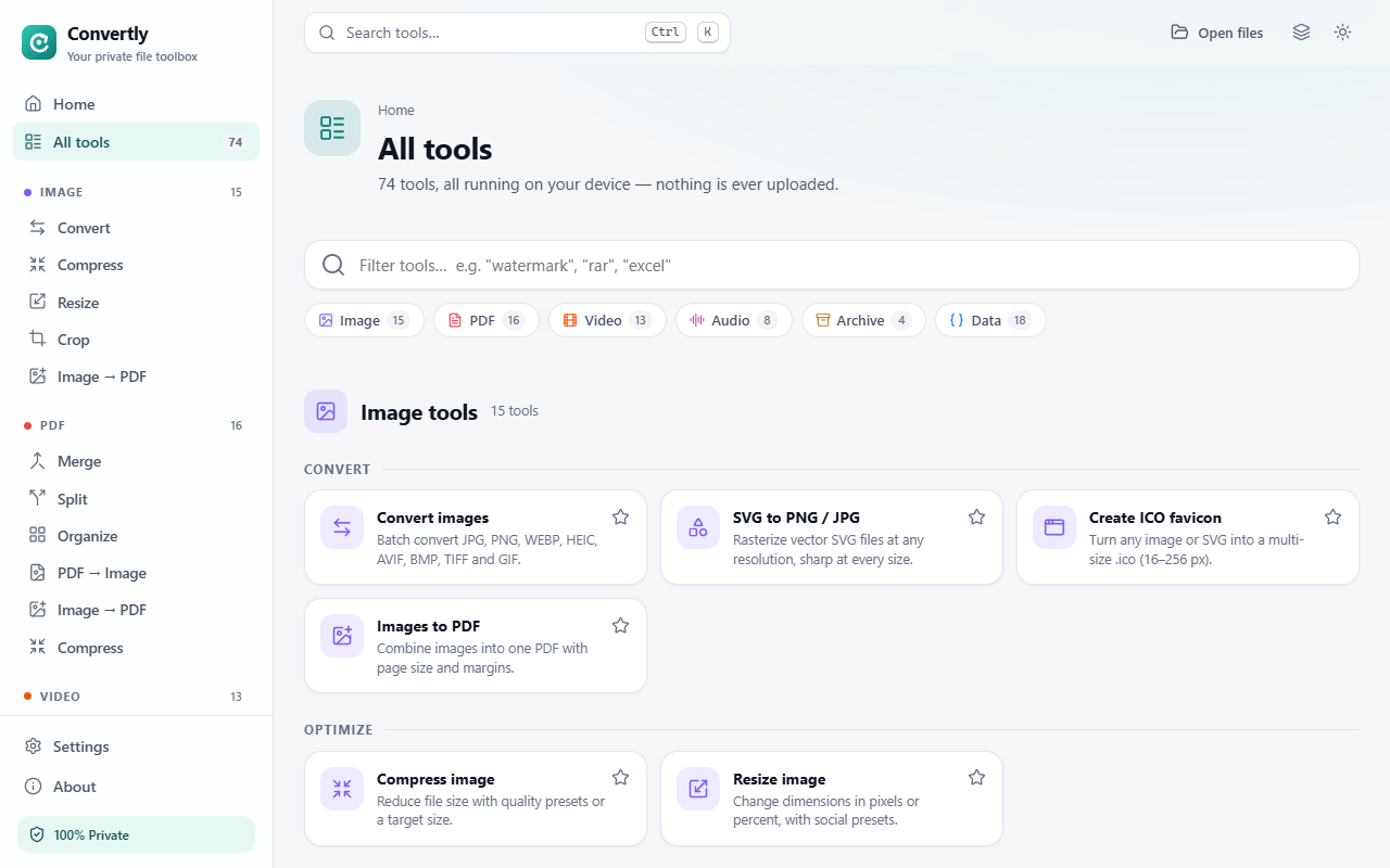 Convertly: all tools page